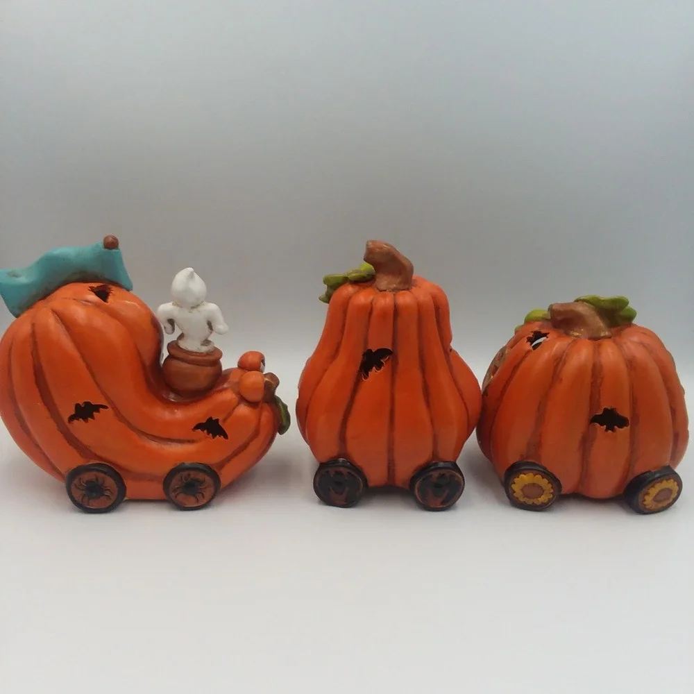 Cracker Barrel Pumpkin Train Set Halloween‎ Decor Witch Ghost Cat